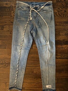 Val Kristopher Light Blue Skinny Men’s Jeans with Braided Detail